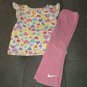 Nike Kids Pink Flare Leggings and GAP Heart  Print SS Tee